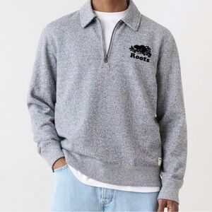 ROOTS Men’s  Heather Gray 1/4 Zip Sweater Size Small